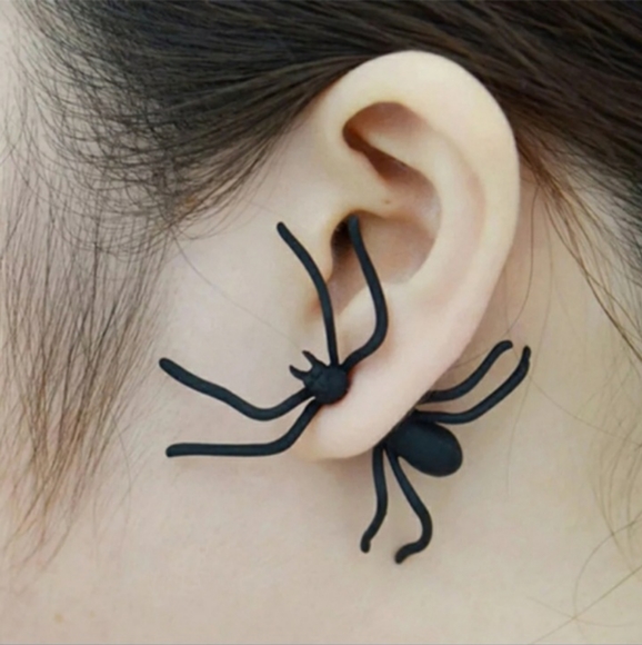 Black Spider Double Sided Stud Hugger Earrings - Picture 8 of 10